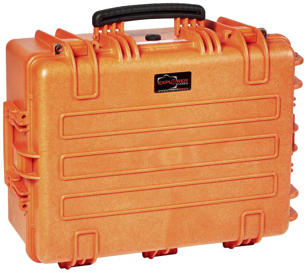 Orange, robust safety case with black handle, suitable for transporting sensitive equipment.