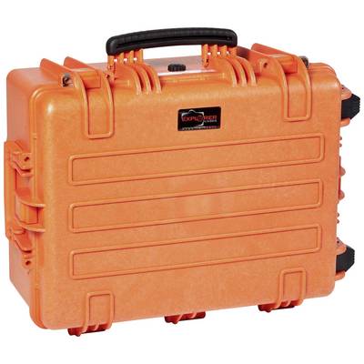 An orange, robust suitcase with a handle, potentially suitable for safely transporting delicate items.