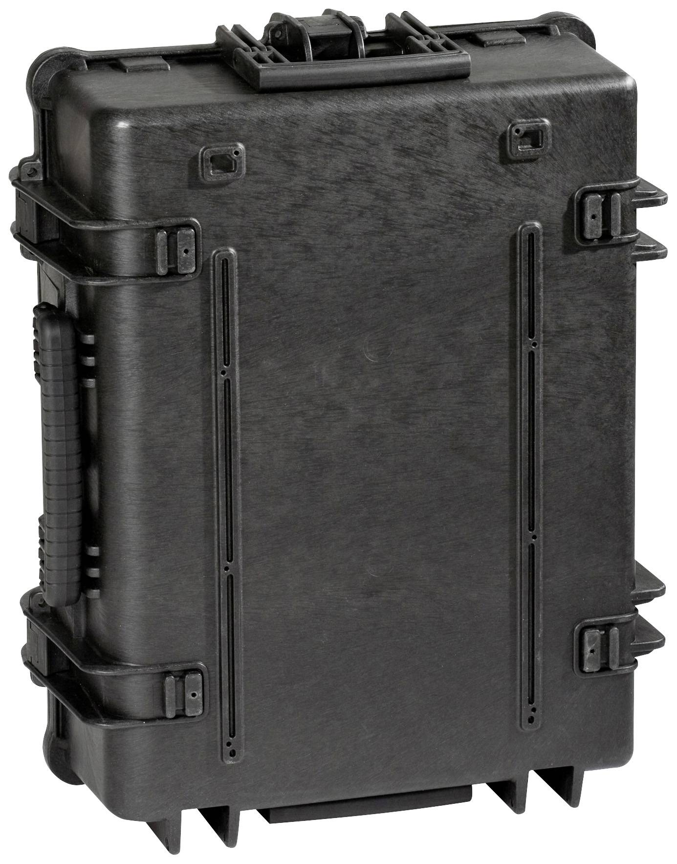 A black, robust protective case with handles and locks. The case is large and appears sturdy, suitable for transportation.