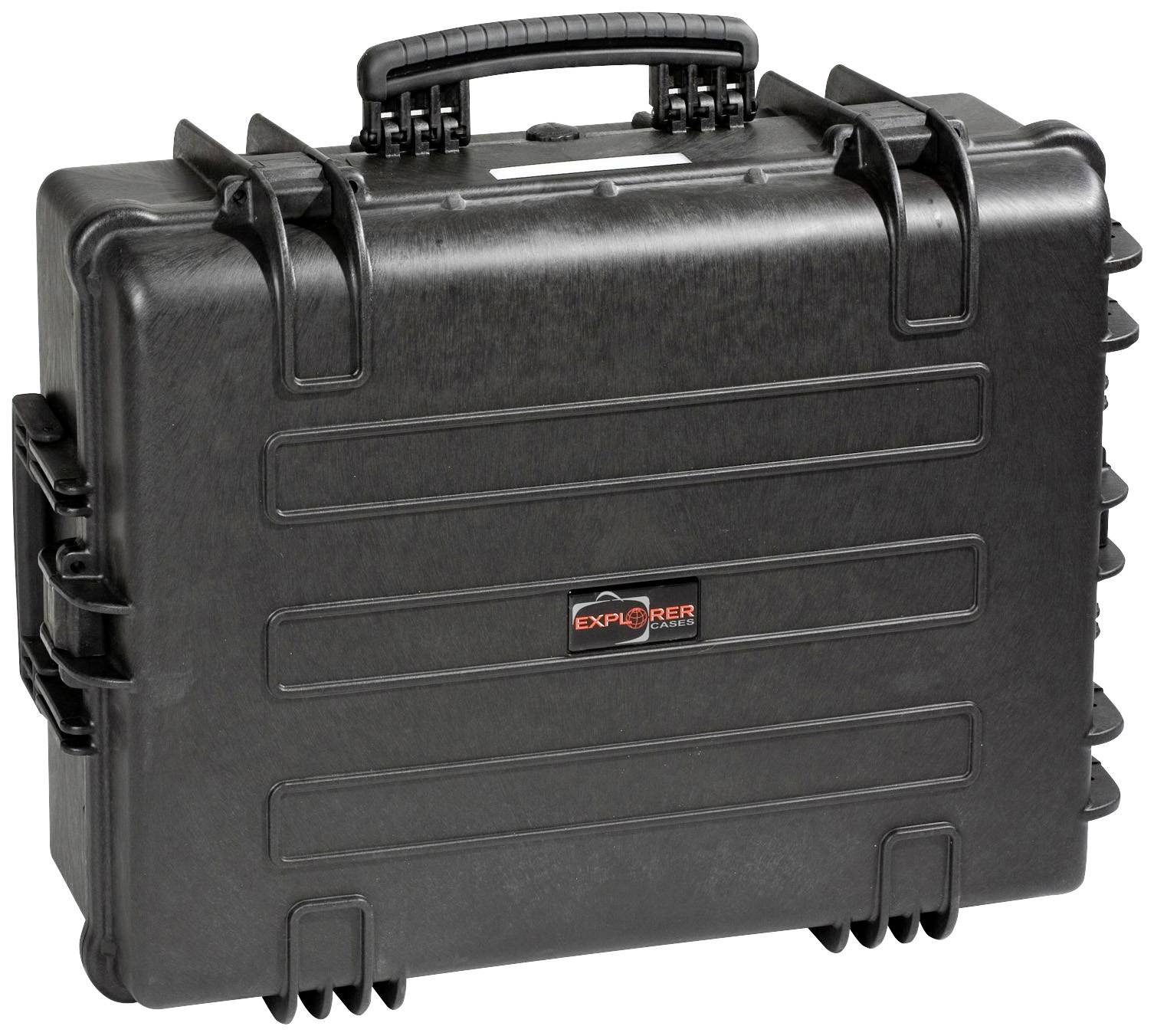 A black, robust suitcase with carry handle, suitable for protecting sensitive equipment under adverse conditions.