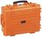 A robust, orange protective case with a black handle, suitable for the safe transportation of delicate equipment.