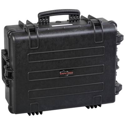 Black, robust hard-shell suitcase with carry handle and locks, suitable for protecting delicate equipment or tools.