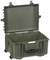 Green, sturdy plastic suitcase with open lid; interior empty. Suitable for secure transportation of delicate items.