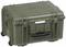 A robust, olive green protective case with wheels, suitable for the safe transportation of delicate equipment.