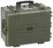 A robust, olive green, waterproof protective case with a black handle, suitable for transporting sensitive equipment.
