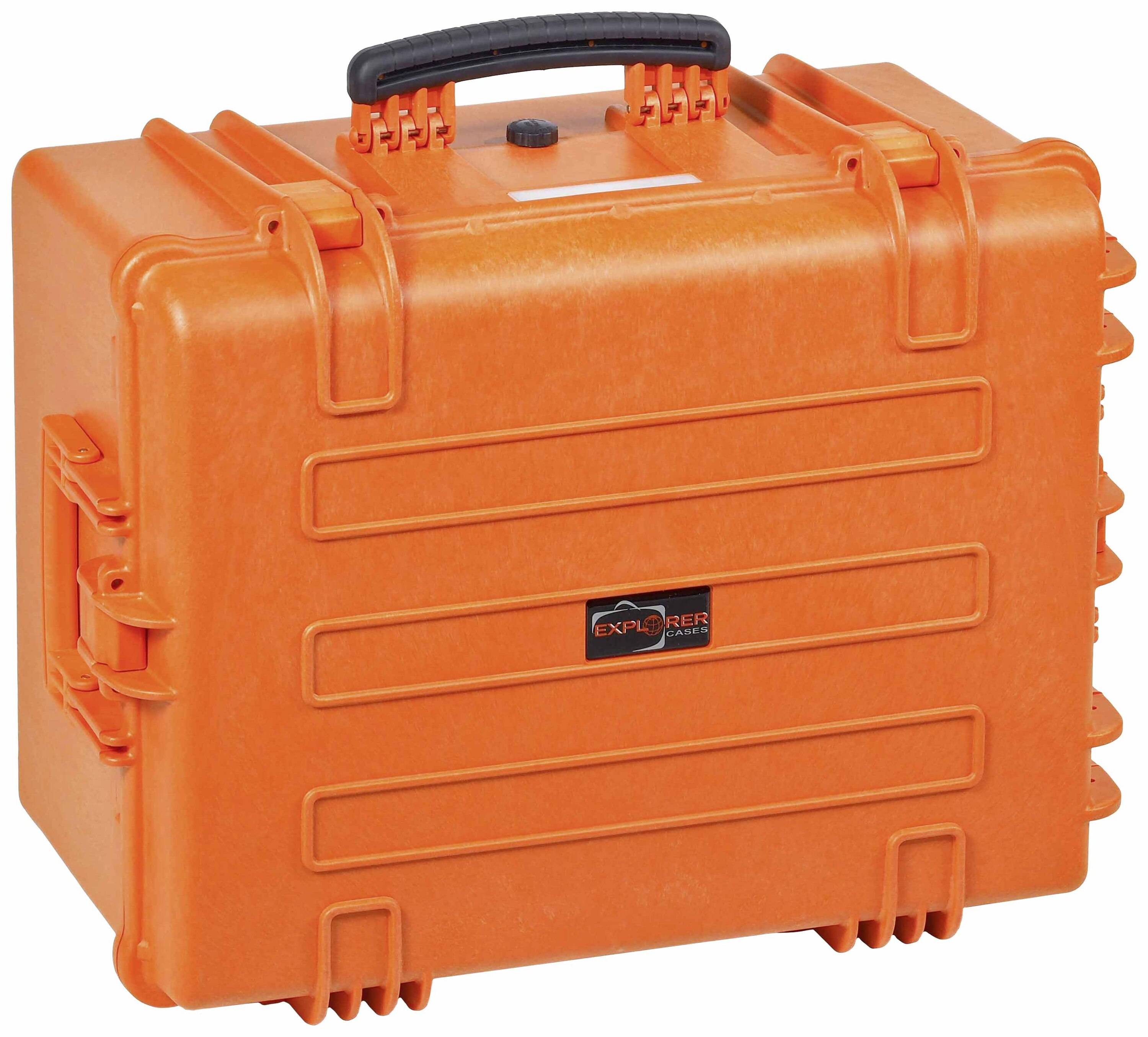 Orange, robust transport case with black handle, suitable for the secure transportation of sensitive equipment.
