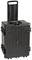 Black hard-shell suitcase with extendable handle and robust locks, suitable for the secure transportation of equipment.