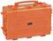 A robust, orange, rectangular hard-shell case with a handle, commonly used for securely transporting delicate equipment.