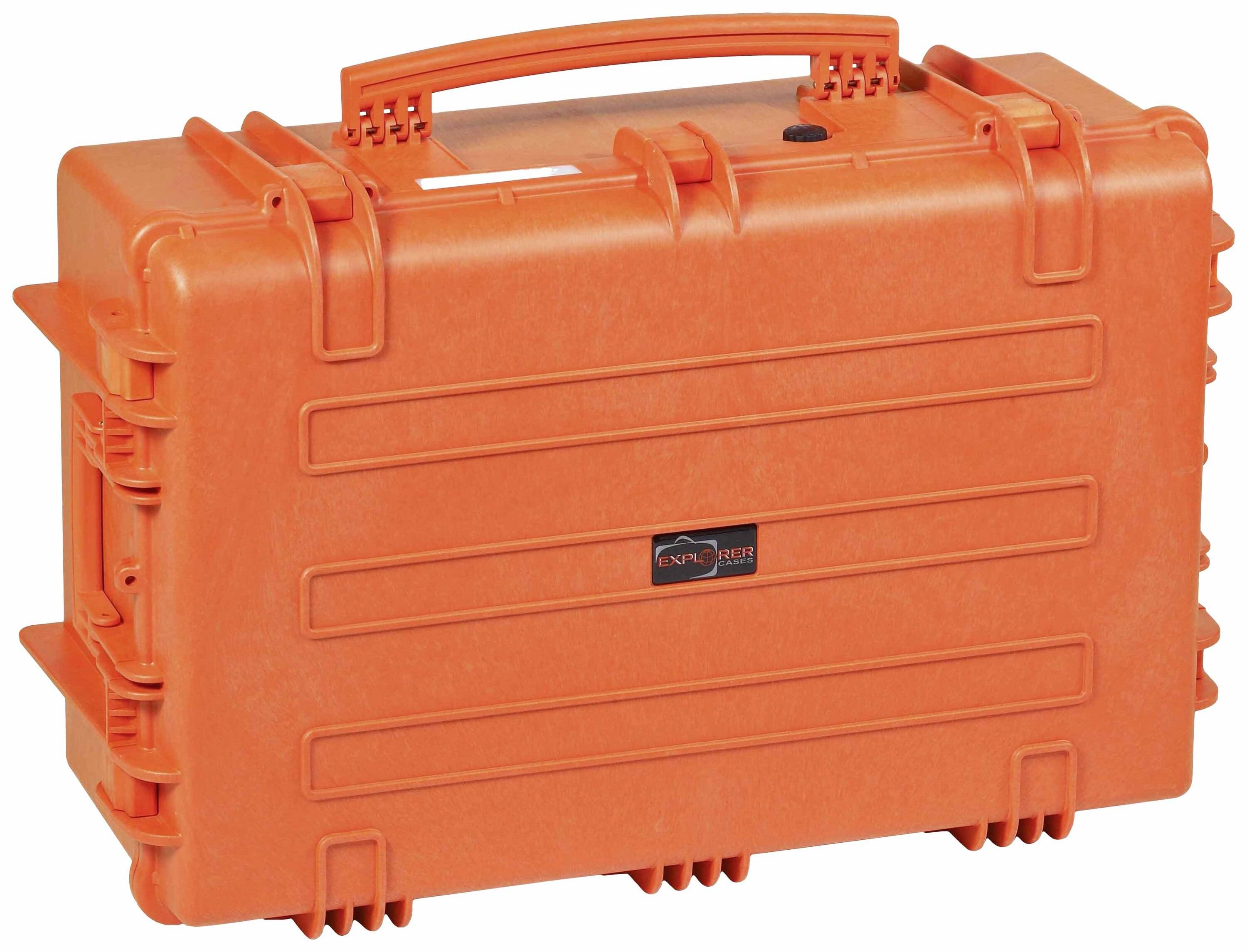 Orange protective case with handle, robust and suitable for the safe transportation of sensitive equipment.