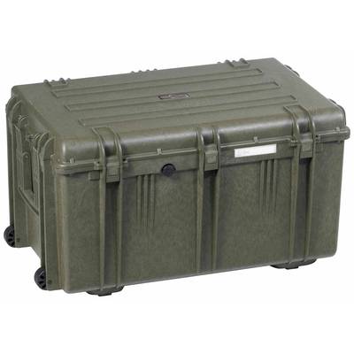 Large, robust, green transport box with wheels and locks, perfect for securely transporting delicate items.