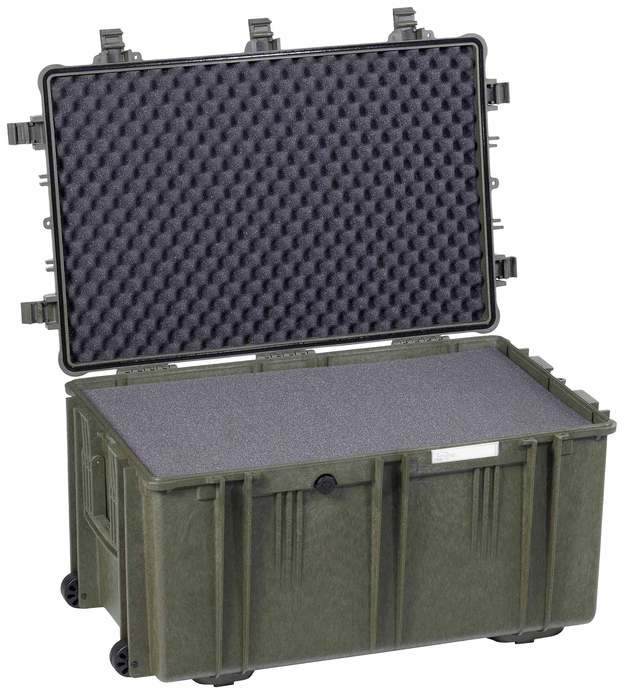 A robust, open transport case with foam padding shows a structured interior lining and provides protection for its contents.