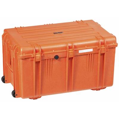 Orange protective case with handles and wheels, perfect for securely transporting delicate equipment.