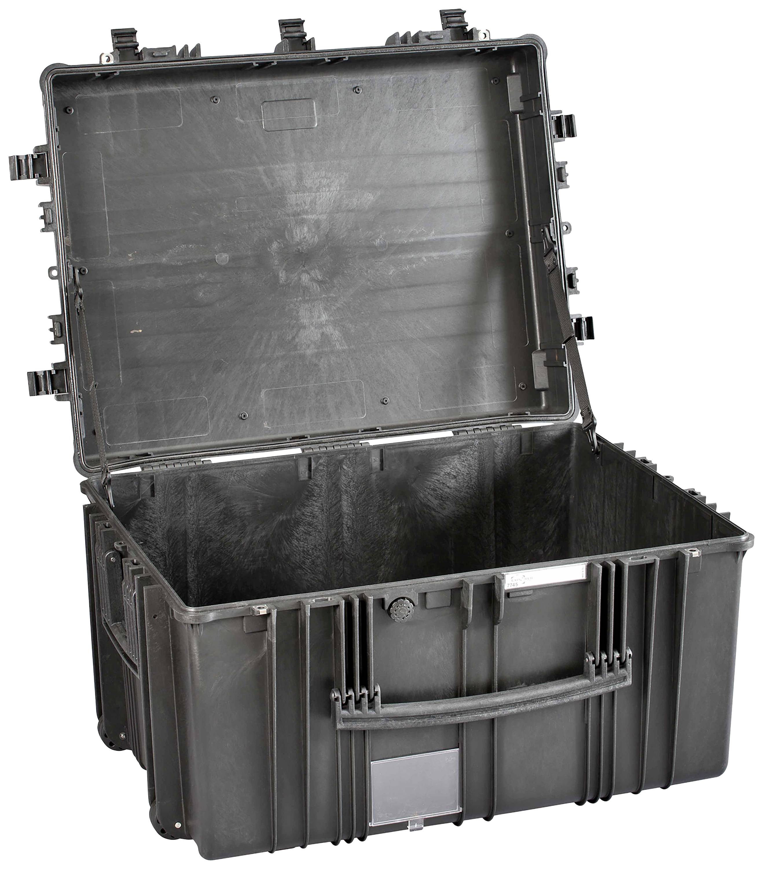 Large black, open protective case, suitable for securely storing or transporting delicate items.