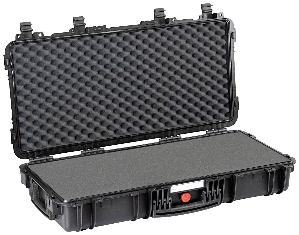 Open black hard-shell case with foam lining, suitable for the safe transportation of fragile items.