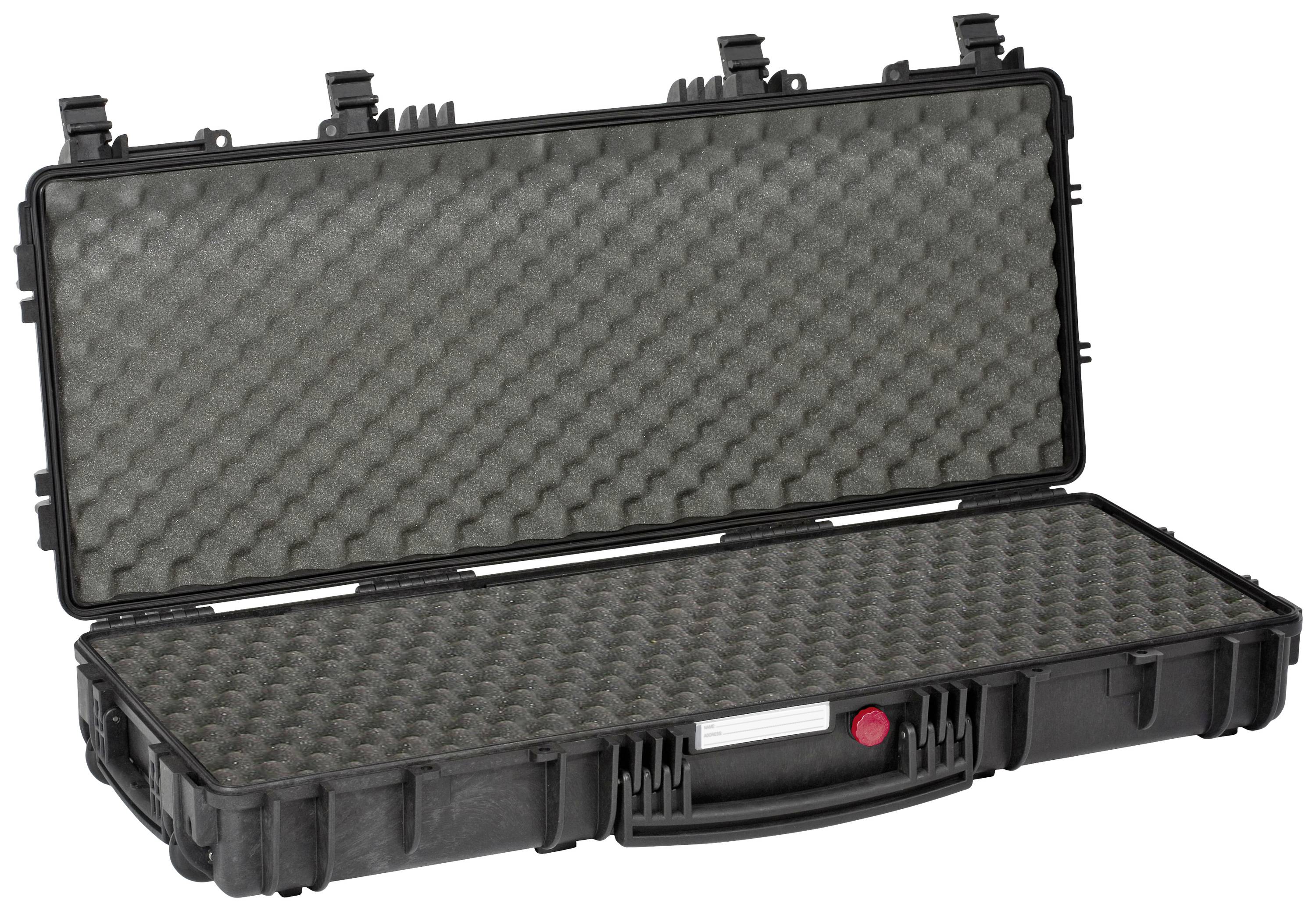 Black, open hard-shell case with foam padding, suitable for secure transportation of delicate items.