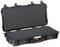 Black, open protective case with foam lining, suitable for safely transporting delicate equipment.