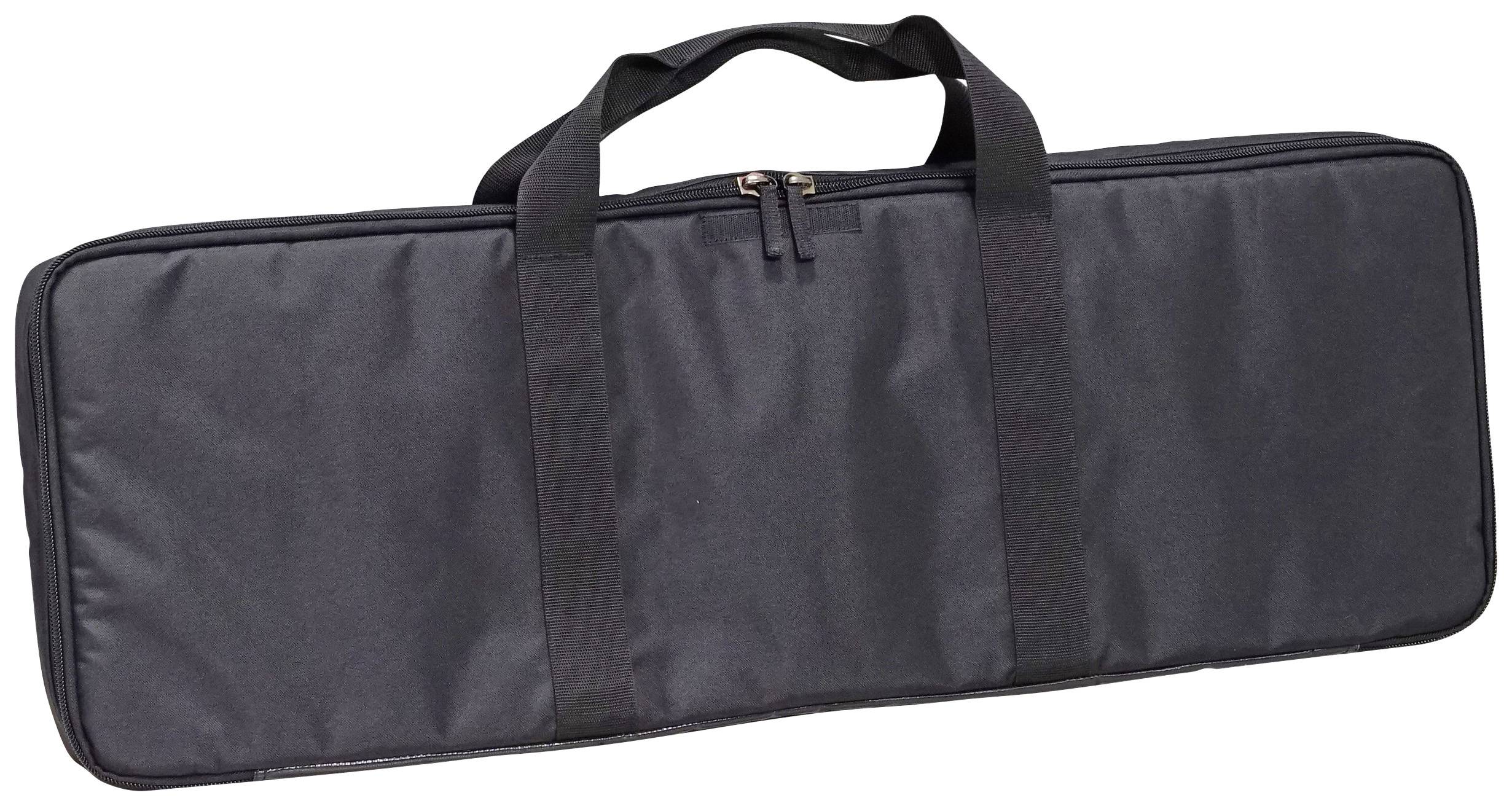 Black, rectangular carry bag with two handles and a zip, suitable for transporting musical instruments or accessories.