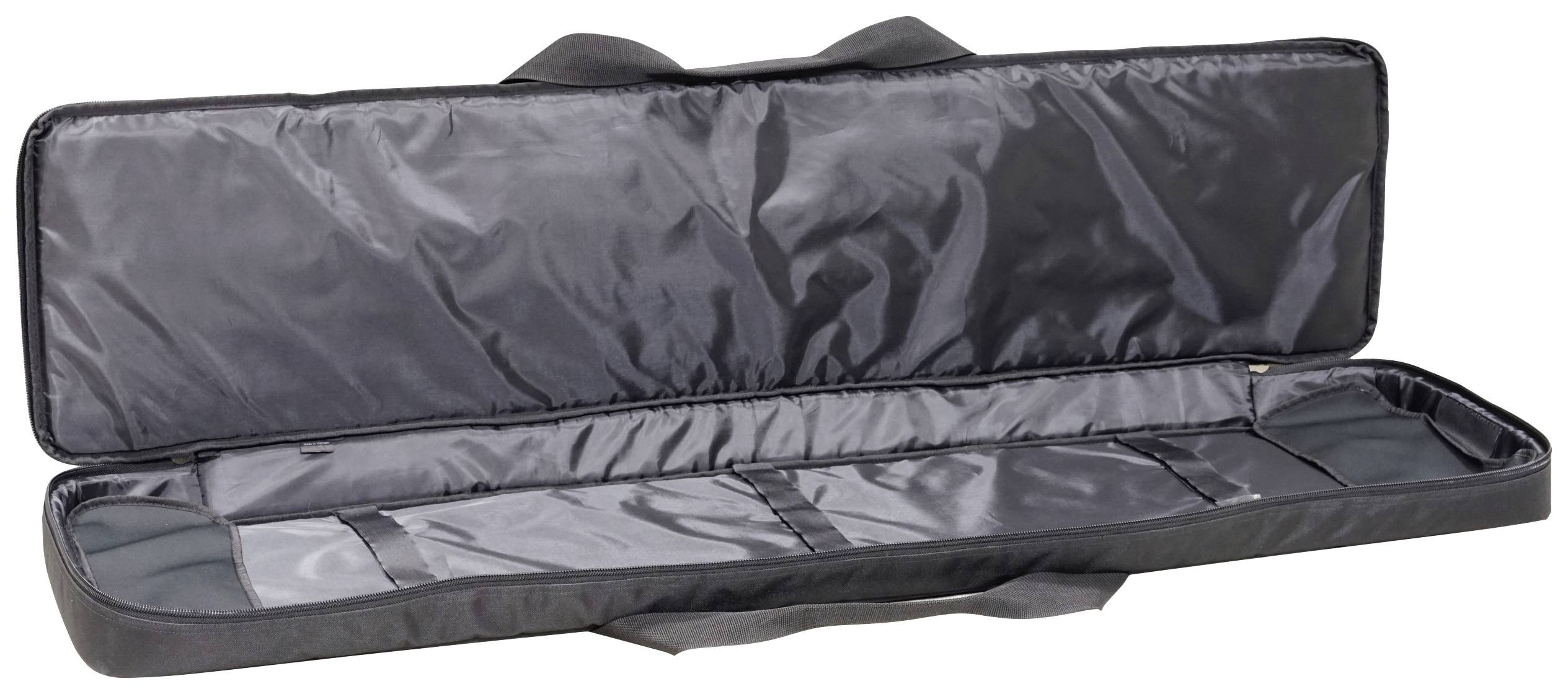 Opened black soft bag with carry handle, suitable for transporting a long musical instrument or rifle.