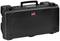 Black, robust suitcase with handle, suitable for the secure transportation of delicate equipment.
