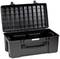 Open black toolbox with carrying handle and internal compartments.