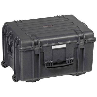 Black, robust transport case with carry handle and wheels, suitable for the safe transportation of sensitive equipment.