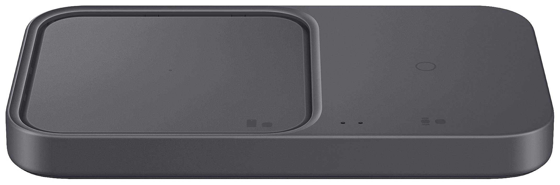A rectangular, flat wireless charger with two charging surfaces, designed for simultaneous charging of multiple devices.