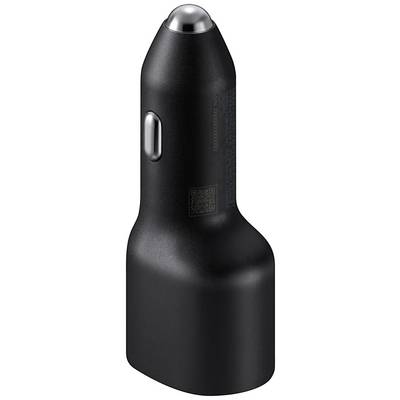 A black, cylindrical USB car charger with a silver tip and side button, suitable for charging electronic devices in a car.
