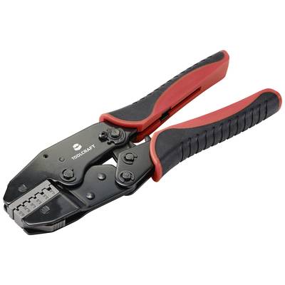 A black and red crimping pliers by TOOLCRAFT, suitable for connecting cables with plugs by crimping.