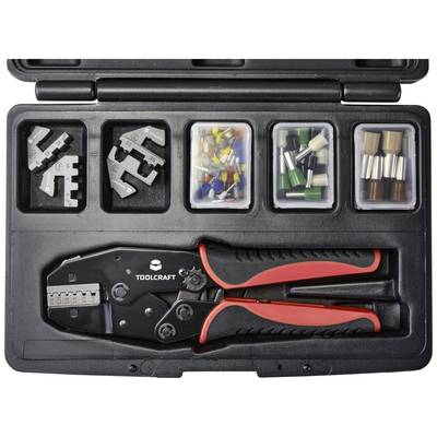 Tool case with crimping pliers, various crimping inserts, insulated wire end ferrules in multiple colours and sizes.