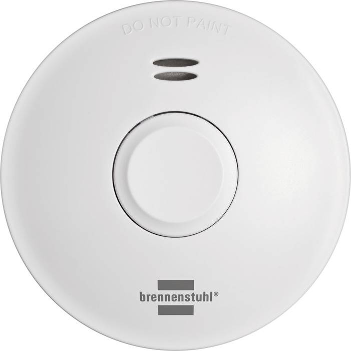 A circular smoke detector with 'DO NOT PAINT' written at the top and 'brennenstuhl' at the bottom.