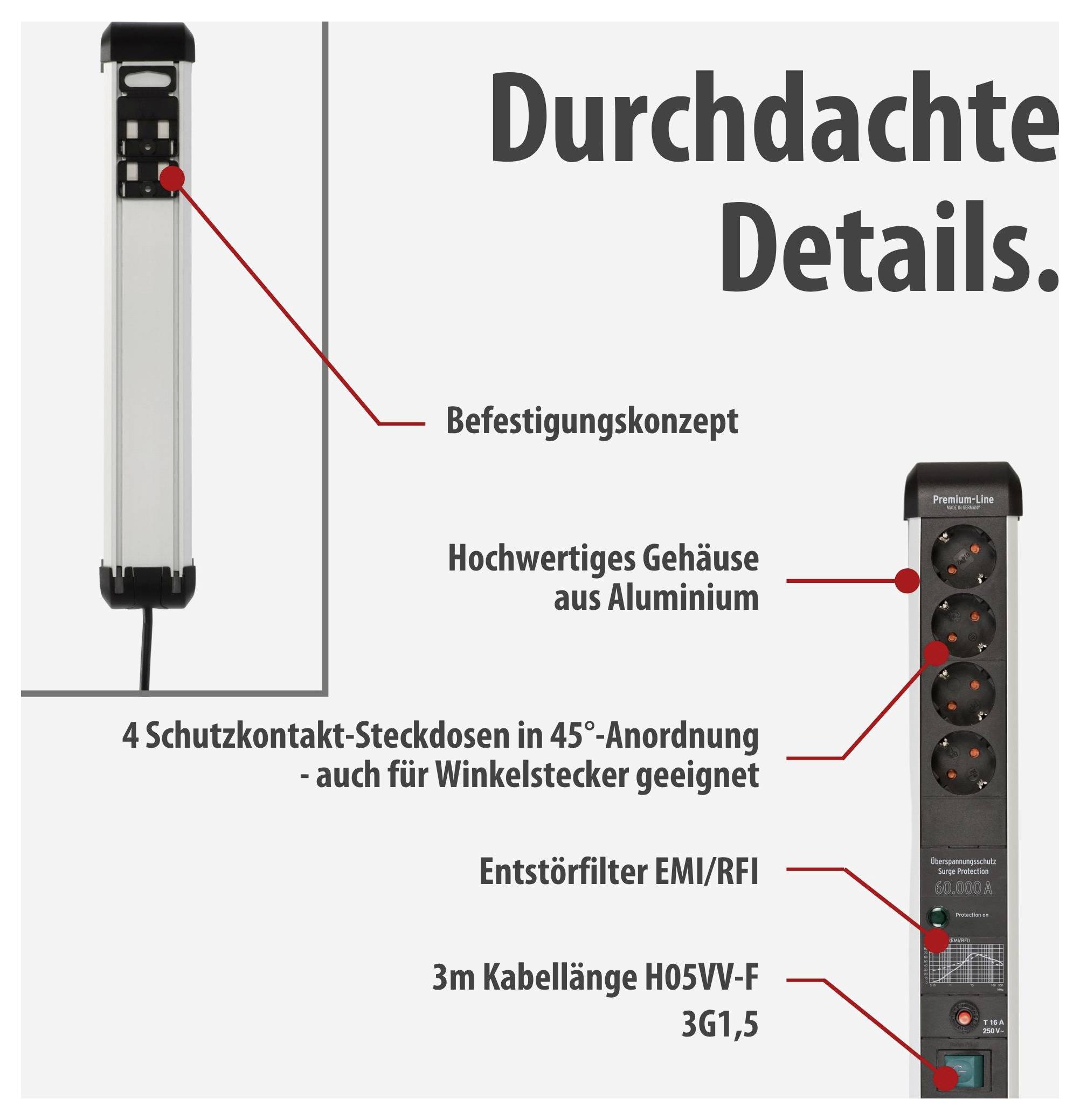 Brennenstuhl 1391010400 Surge protection power strip Silver, Black PG connector 1 pc(s)-3