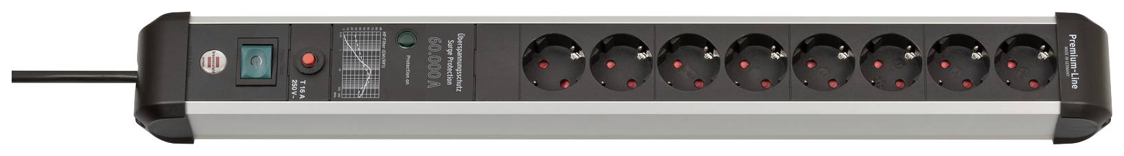 Eight-socket extension lead with an on/off switch, suitable for power distribution.