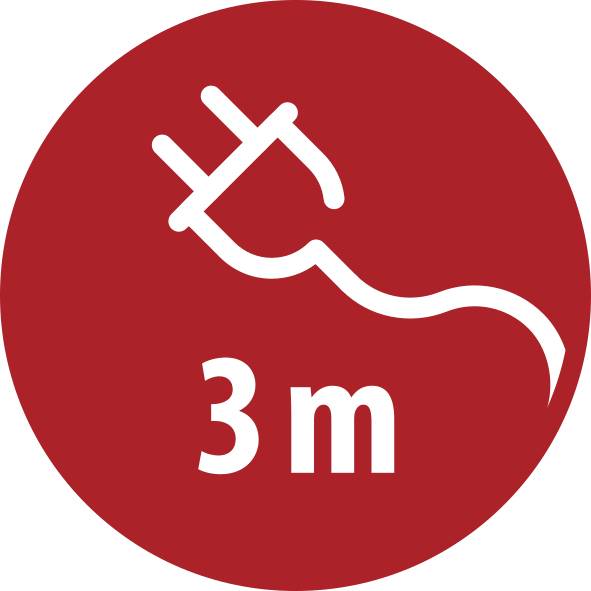 Red circular sign with a crossed-out electrical plug and the text '3 m', indicating keep 3 meters away from power or electrical equipment.