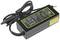 Black laptop power adapter with power cable. Green marking shows specifications: 19V, 3.42A, 65W. Safety and warning symbols printed.
