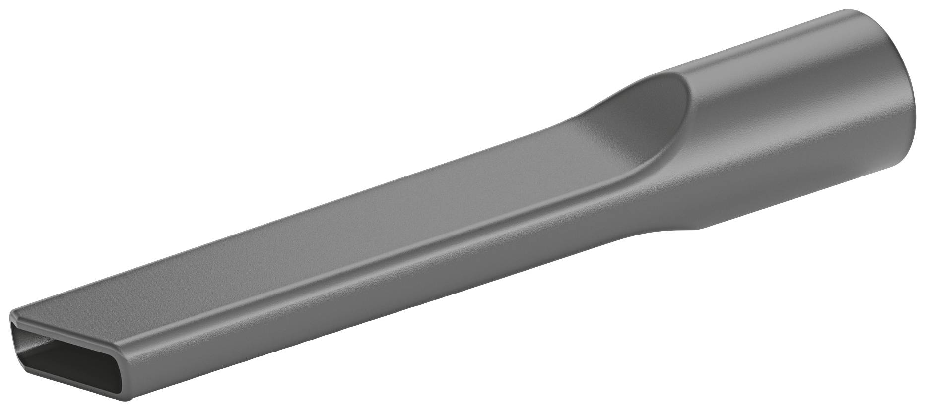 The image shows a narrow crevice nozzle for a vacuum cleaner. It is grey and has an elongated, flat design, perfect for tight spaces.