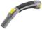 A curved, grey vacuum cleaner handle with a black grip and yellow control elements, designed for comfort and ease of use.