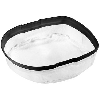 A black plastic frame with a tensioned white textile filter. May be used as a spare part or accessory.