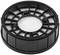 Round black filter with white pleated material, possibly an air or dust filter for devices or machines.