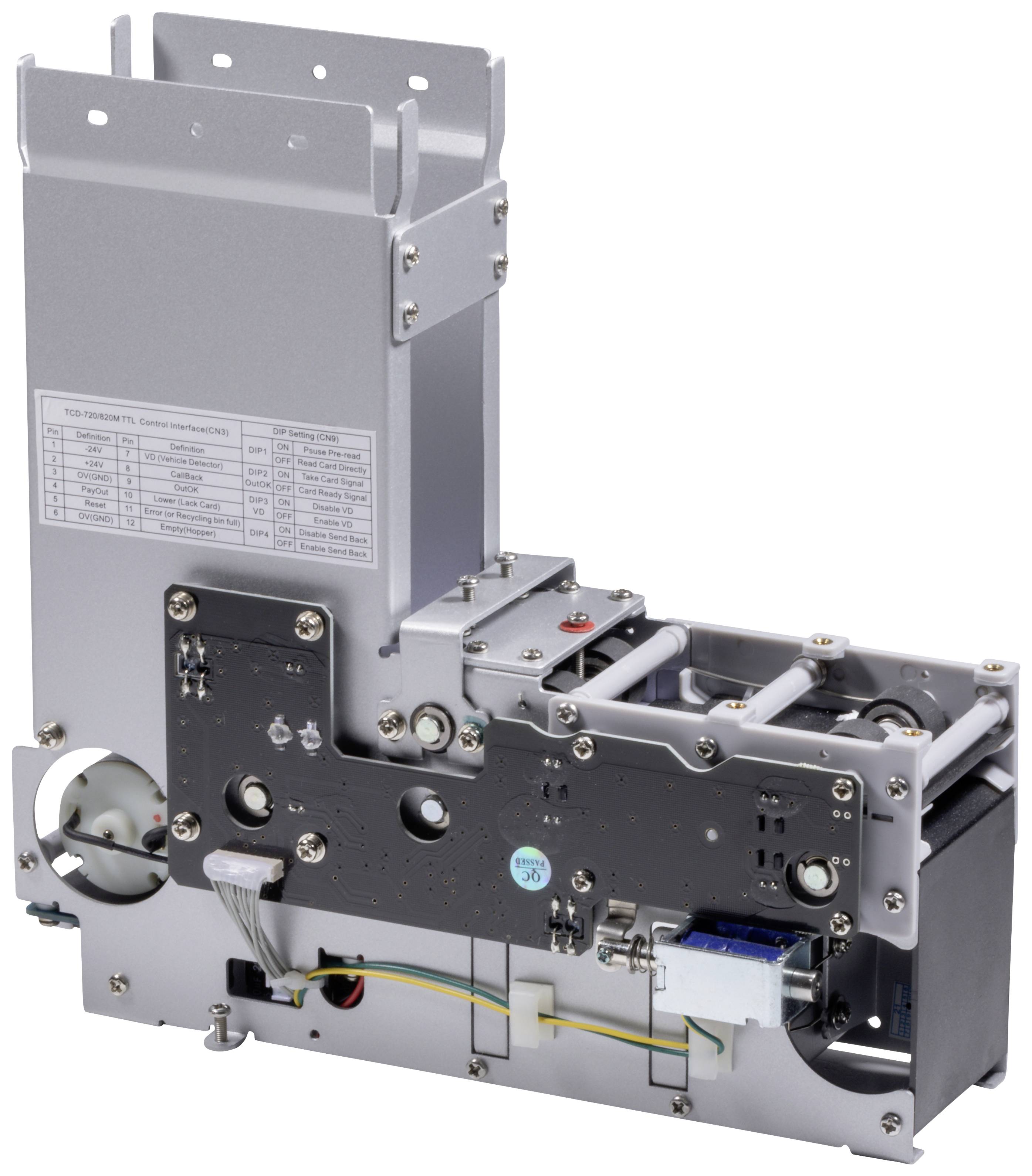 Metal device with multiple rollers and cables, possibly an industrial machine or component, showing technical details.