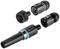 Gardena garden hose connector system, comprising four components: spray nozzle, two connection adapters and a coupling piece. Ideal for flexible irrigation.