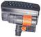 A Gardena irrigation sprinkler in black and orange, with red and blue accents, for garden irrigation systems.