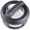 A round, transparent lid with a black, horizontal carrying handle in the centre. The lid fits onto a container.