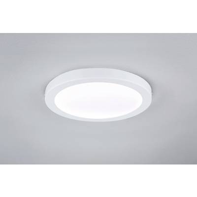 Round, white ceiling light with a modern, flat design, emitting uniform, diffused light.