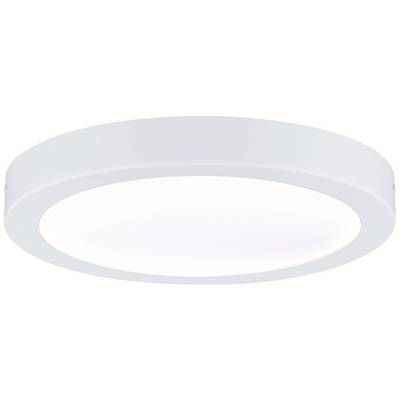 White, round LED ceiling light with a simple, modern design. It has a flat profile and provides even illumination of a room.