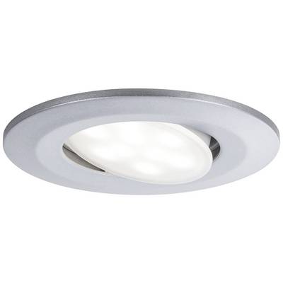Ceiling spotlight in a silver fitting with a round, illuminating LED light in the centre.