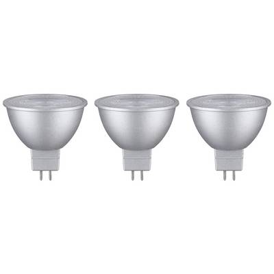 Three silver LED spotlights with GU5.3 socket, arranged side by side, against a white background.