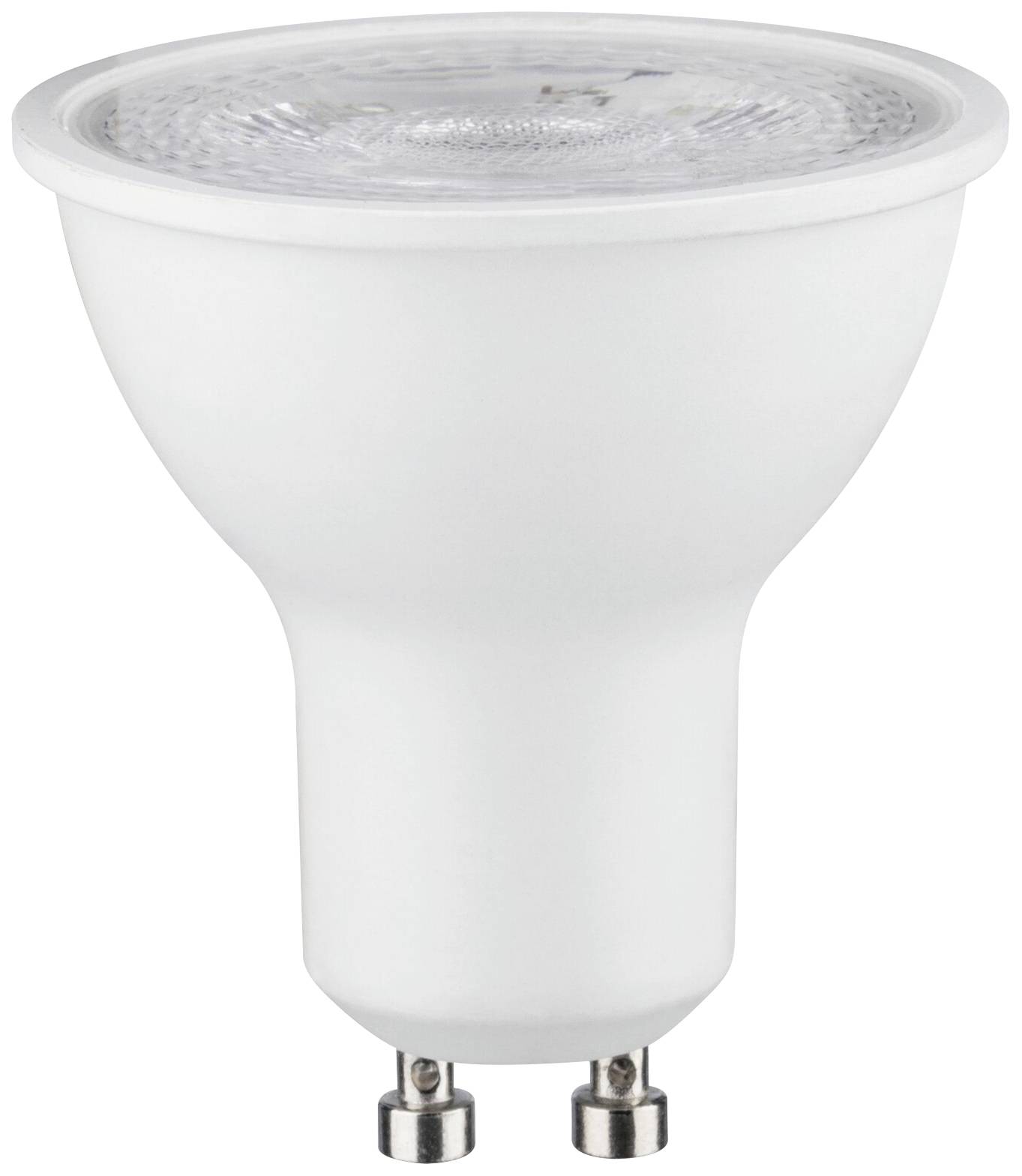 An energy-efficient LED spotlight with a GU10 base, suitable for recessed ceiling lights, displays a modern, minimalist design.