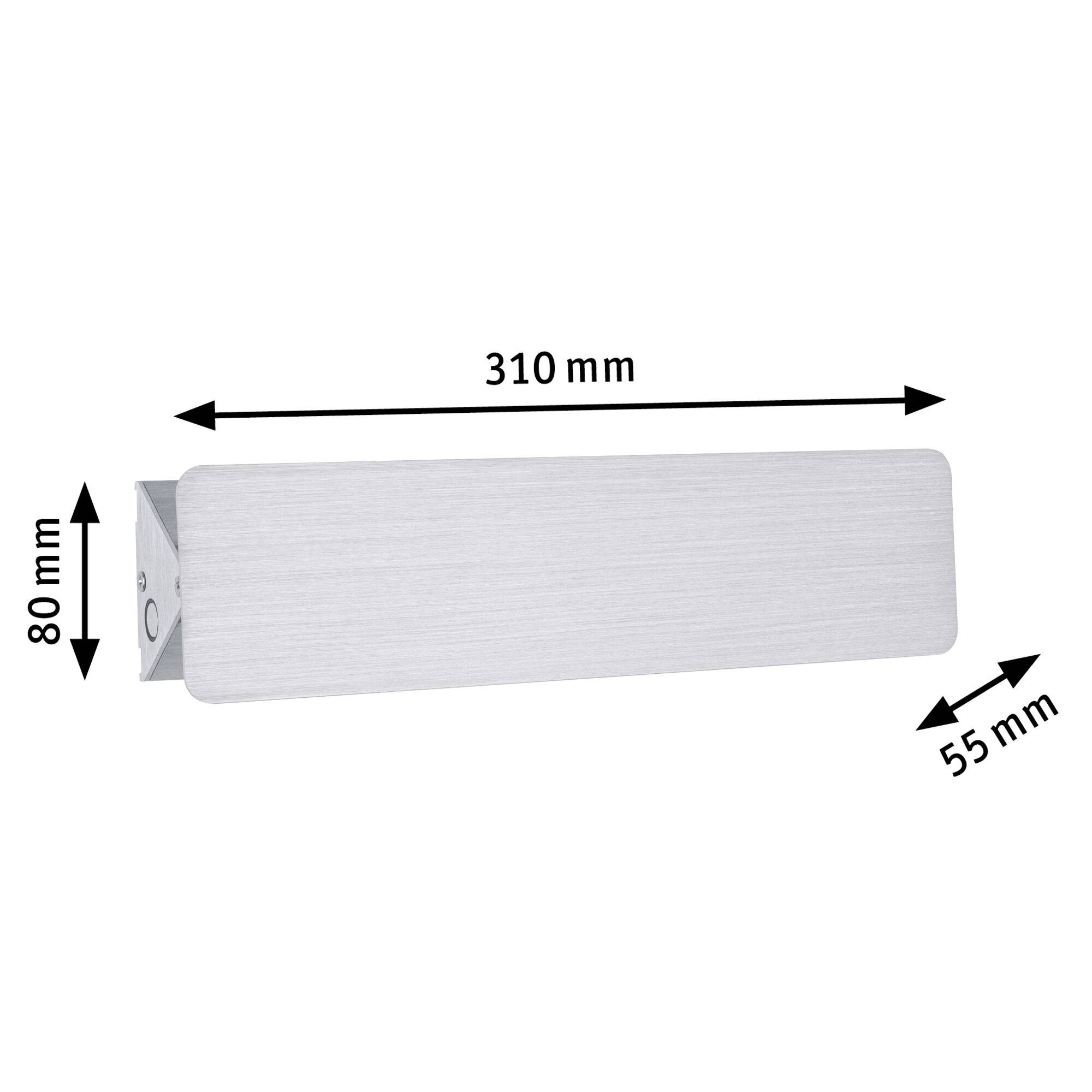 Silver-coloured, rectangular wall mount with dimensions: width 310 mm, height 80 mm, depth 55 mm.