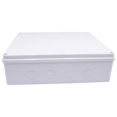 White, rectangular plastic box with removable lid, suitable for electrical installations.