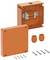 Orange Electrical Junction Box Set with Removable Cover. Includes Terminal Block, Cable Glands, and Mounting Screws.